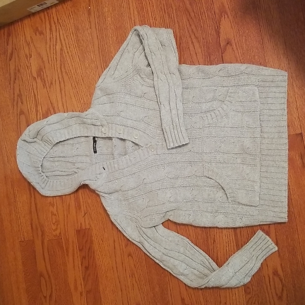 DAISY FUENTES Gray cable knit hoodie, Pullover, pouch pocket, Size Med
